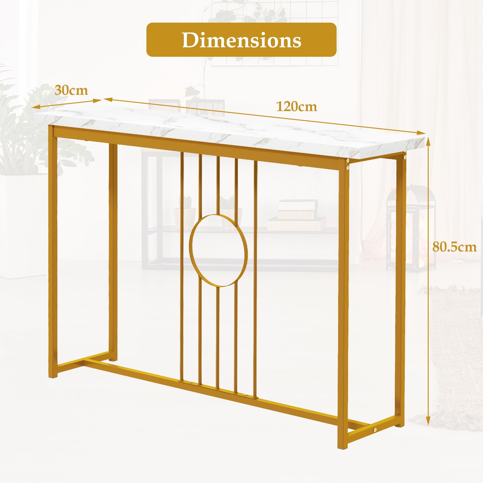 GIANTEX Stół konsoli wejściowej, wąski korytarz z imitacją marmuru i złotej metalowej ramie, boczny stół 120 cm do korytarza, salonu,120 x 30 x 80,5 cm
