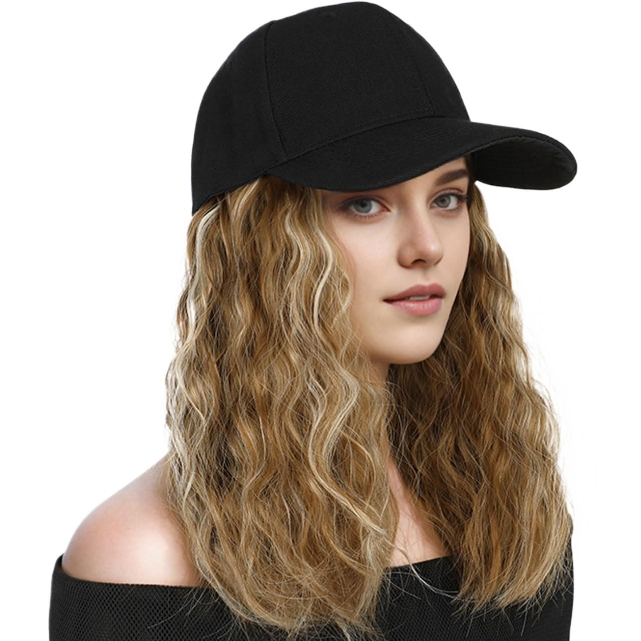 LIBANGRONG-888 Wigs Brown Gold Dyed Water Ripple Medium Long Curly Wig Women's One-piece Hat Natural wig
