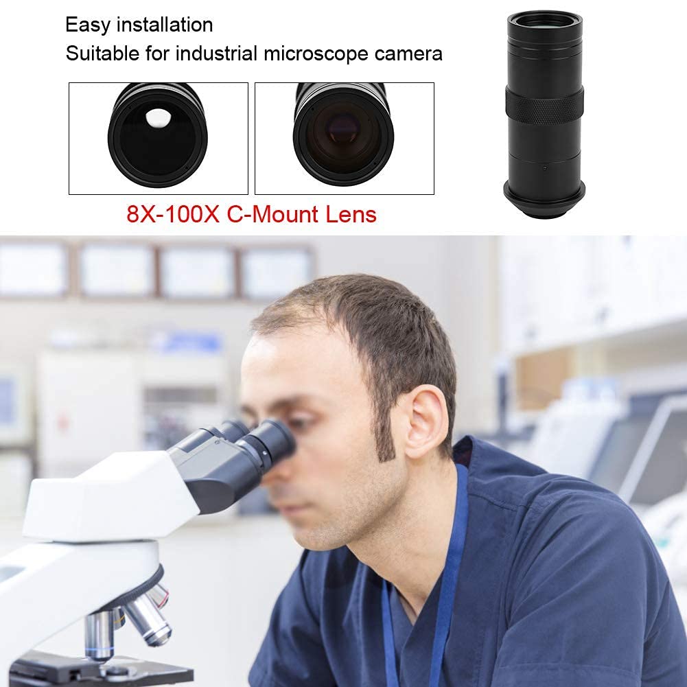 CCD Lente de Cámara 8X-100X Lente de Montaje en C Lente de Microscopio de Aumento Ajustable con Zoom 25 mm para Microscopio Industrial