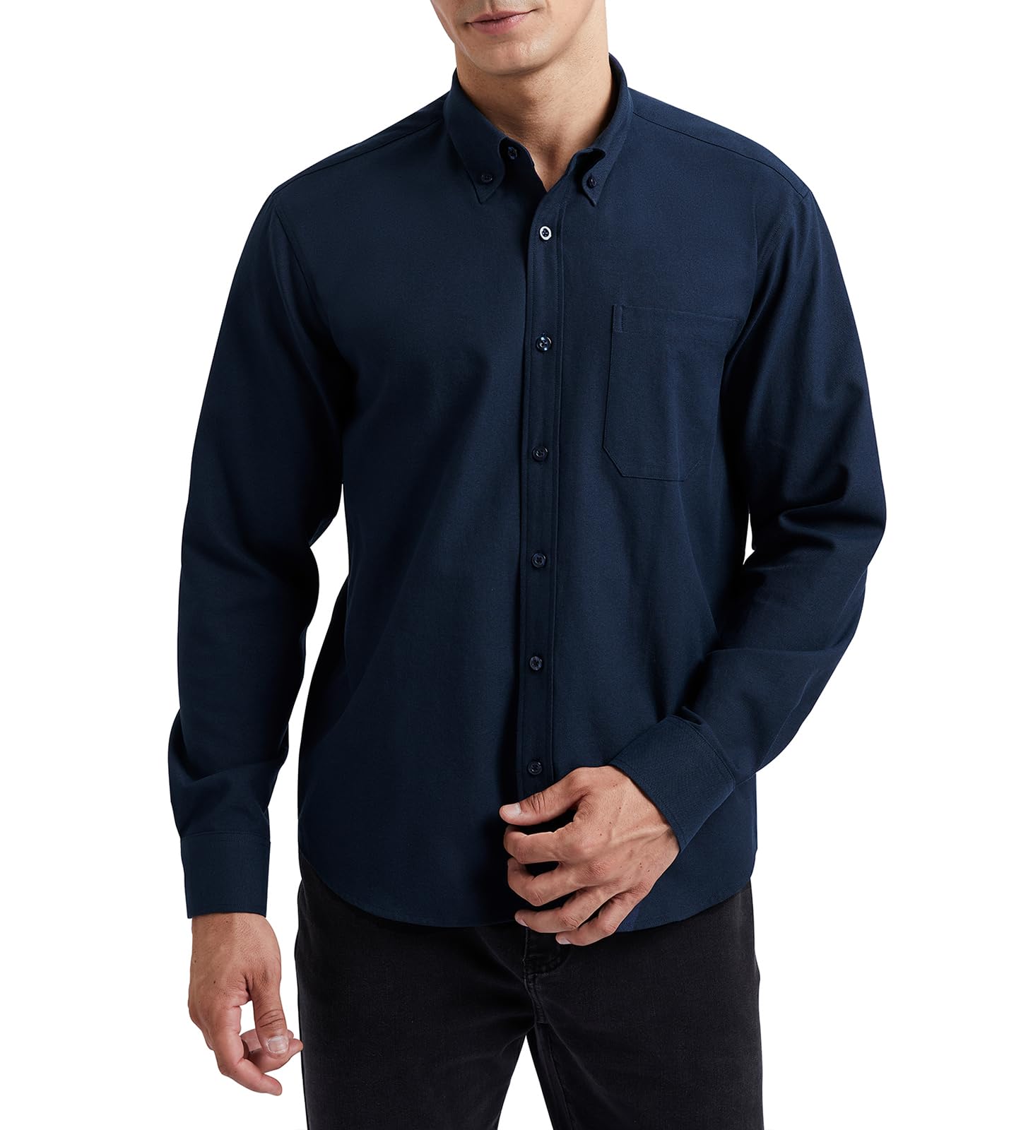 HISDERN Camisa de Hombre Manga Larga Oxford Casual Informal Camisas de algodón con Bolsillo Regular Fit S-4XL