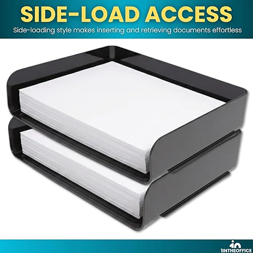 Miniatura 5 de 1InTheOffice Organizador de bandejas de papel apilables, bandeja de plástico para cartas, bandeja de escritorio de oficina, color negro (paquete de