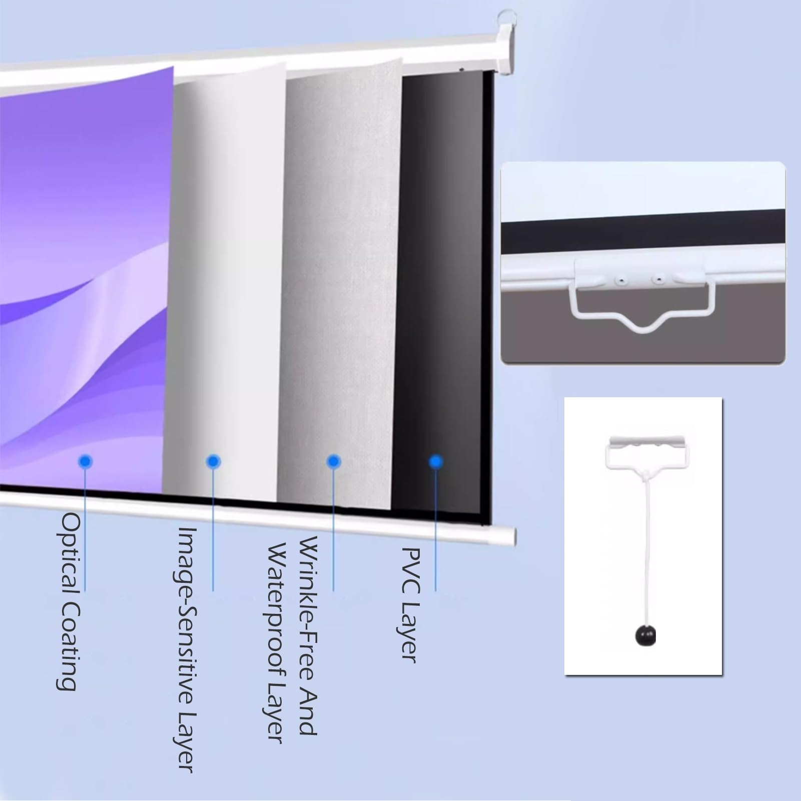 Ręcznie opuszczany ekran projekcyjny o proporcjach 16:9, 8K / 4K Ultra HD 3D Ready Roll-Down Matte White Projector Screen z automatyczną blokadą(60 in)