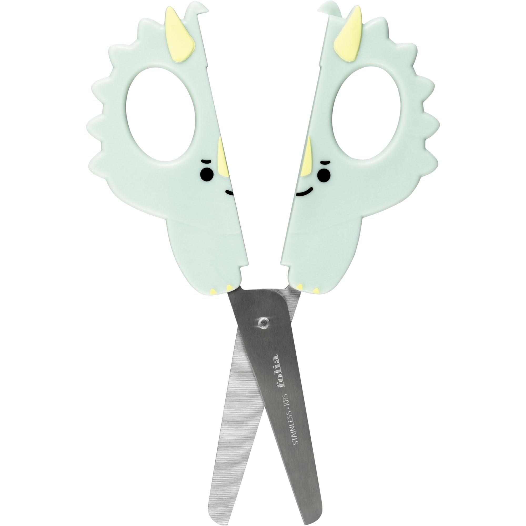 folia 774 - Forbici Artigianali per Bambini Dino, ca. 16 cm, Forbici per Bambini con Motivo di Dinosauro e Righello in Rilievo, in Acciaio Inox con Angoli arrotondati, per destrimani