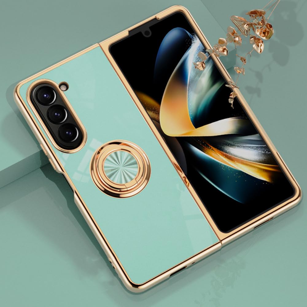 Funda para teléfono con Soporte de Anillo magnético de galvanoplastia para Samsung Galaxy Z Fold 5 4 Fold5 Fold4 5G, Carcasa Dura, Verde, para Samsung Galaxy Z Fold5
