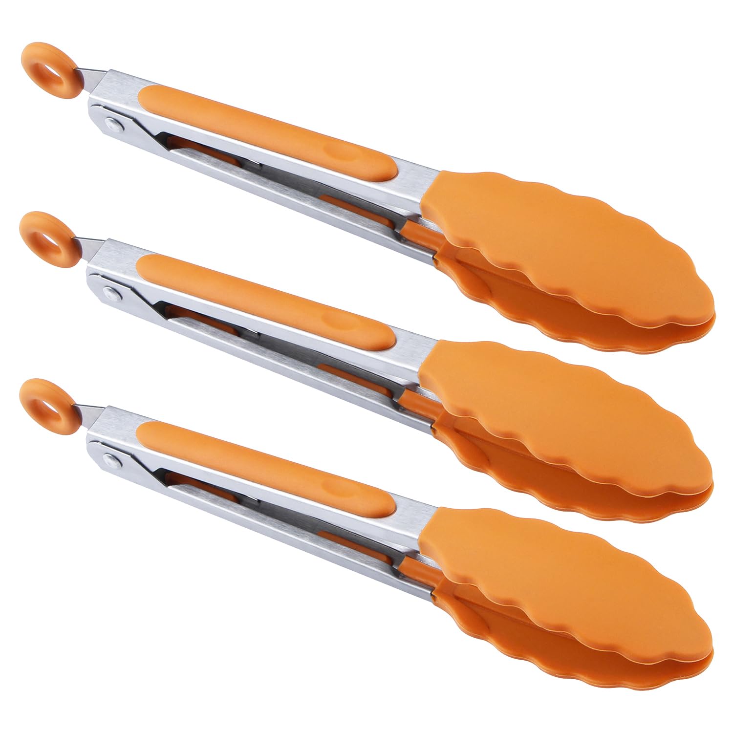 MSY BIGSUNNY Kitchen Food Tongs - 7" Mini Silicone Serving Tongs - Set of 3 (Orange)