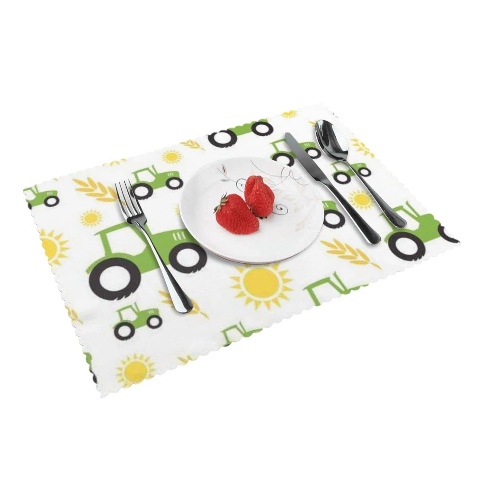 4 PCS Heat Resistant Placemat 45x30 CM, tractor farming Printed Non-Slip Place Mats for Kitchen Dining Table Indoor Outdoor