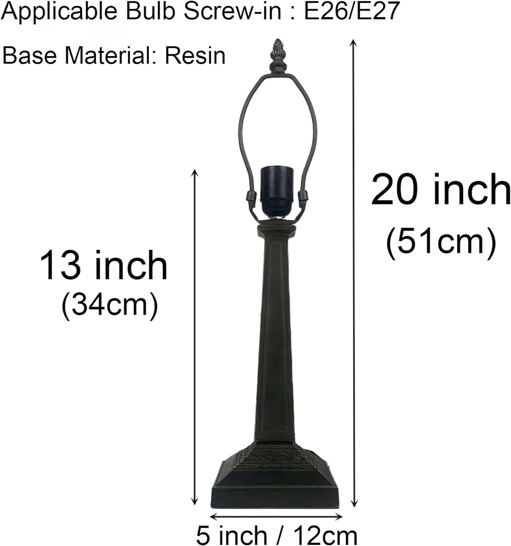 XENITE Sostituzione base lampada, solo portalampada in resina ricambio, zoccolo per illuminazione, 1 interruttore, altezza 20 pollici, per paralume in vetro colorato stile Tiffany da 12 pollici（1pc）