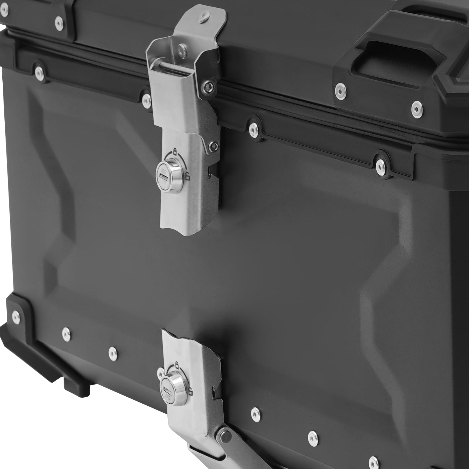 Schwarz Universal Motorrad Topcase Aluminium Hard Motorradkoffer wasserdichte Top Case Gepäckträger Koffer Motorrad Heckbox Tour Tail Box mit Schloss & 2 Schlüsseln,Max. Tragfähigkeit 10kg (65L)