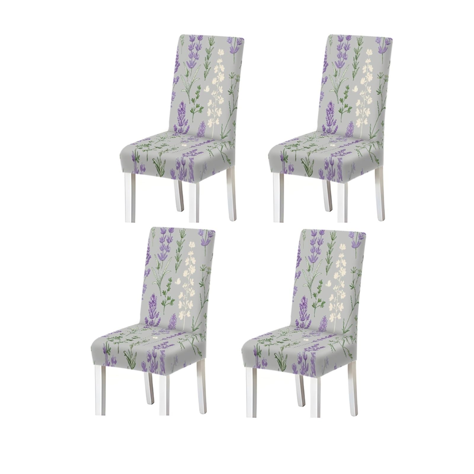 KXUAUV Light Grey Lavender Botanical Print Dining Chair Covers, Stretch Slipcovers For Home Kitchen Dining Room Party, 2/4/6PCS Seat Protectors for Restaurant Hotel Party(4PCSChair cover)