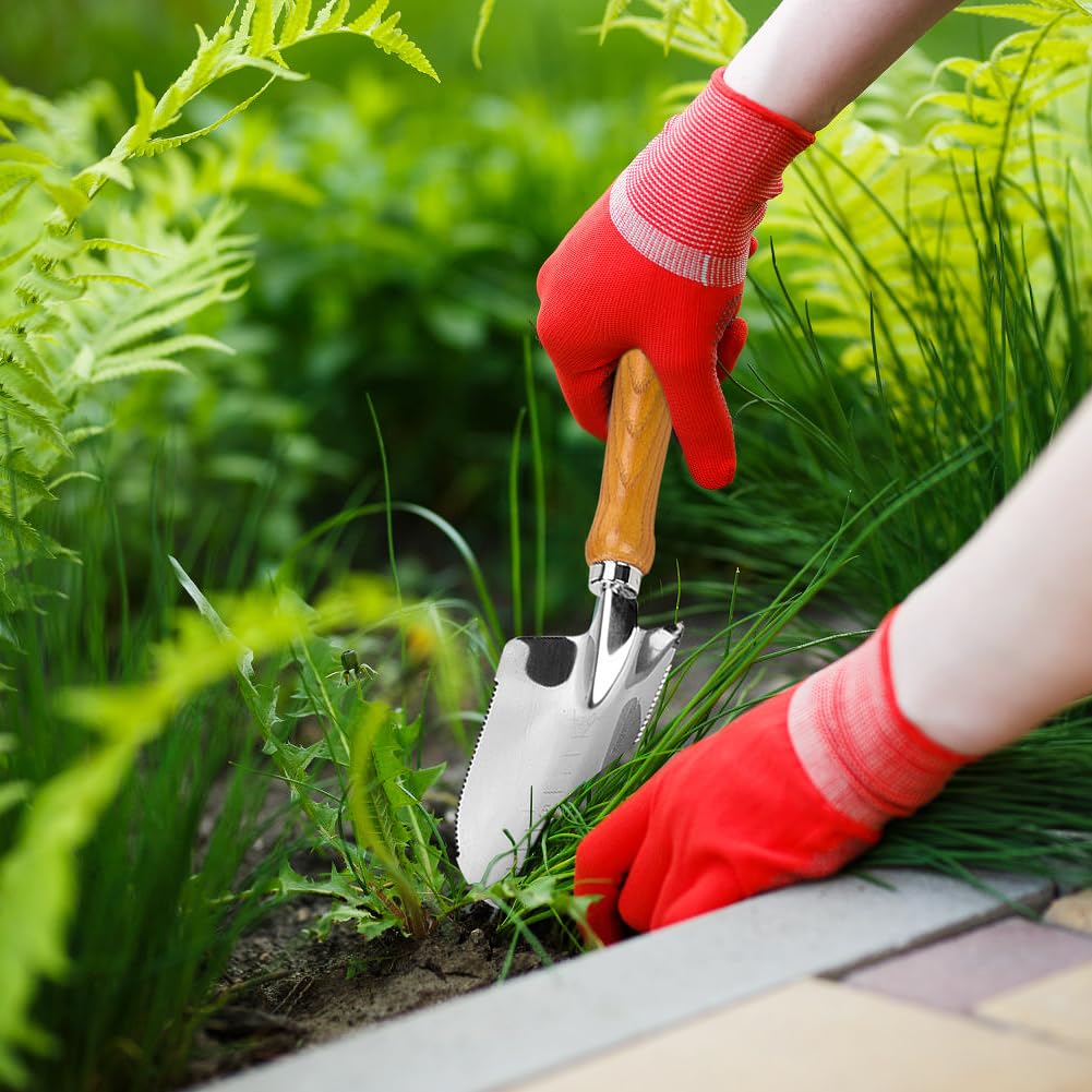 Blumenkelle, Mini-Pflanzkelle mit Messtiefenmarkierung, Handschaufel aus Edelstahl zum Pflanzen und Umtopfen, Holzgriff-Neue Kleine Gartenkelle