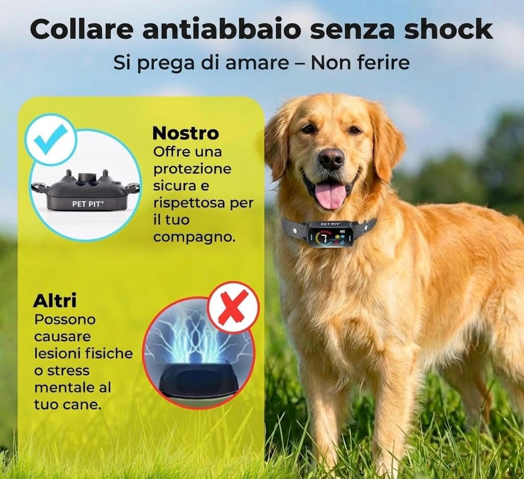 Collare Antiabbaio per Cani Senza Shock Elettrico, Ricaricabile, con 3 Modalità di Addestramento, 7 Livelli di Sensibilità, per Cani Piccoli, Medi e Grandi, Impermeabile IP67