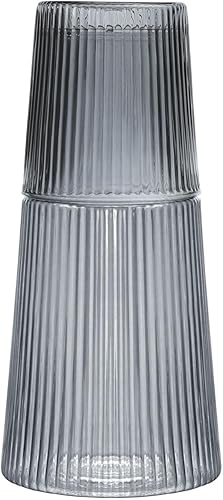 Jarra de agua de noche de cristal con rayas verticales simples con vaso, jarra de vidrio y juego de tazas, color gris