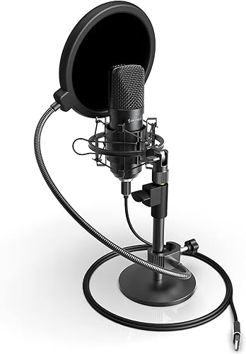 Miniatura 1 de Amcrest Micrófono de podcast para transmisión, grabación de voz, juegos, conferencias, reuniones, incluye filtro emergente, soporte de choque y