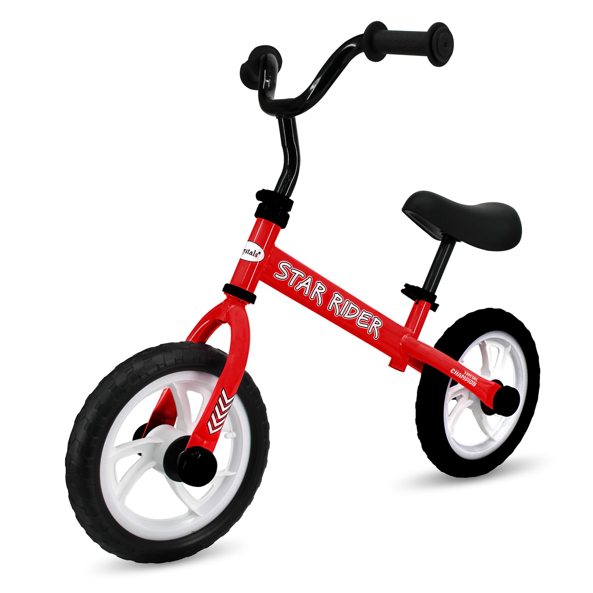 Crystals 12" Kids Balance Bike – Lightweight No Pedal Training Bicycle for 2-6 Year Old Boys & Girls – Adjustable Seat & Handlebar – Toddler Walking & Running Bike – EVA Tyres (Star Rider, RED)