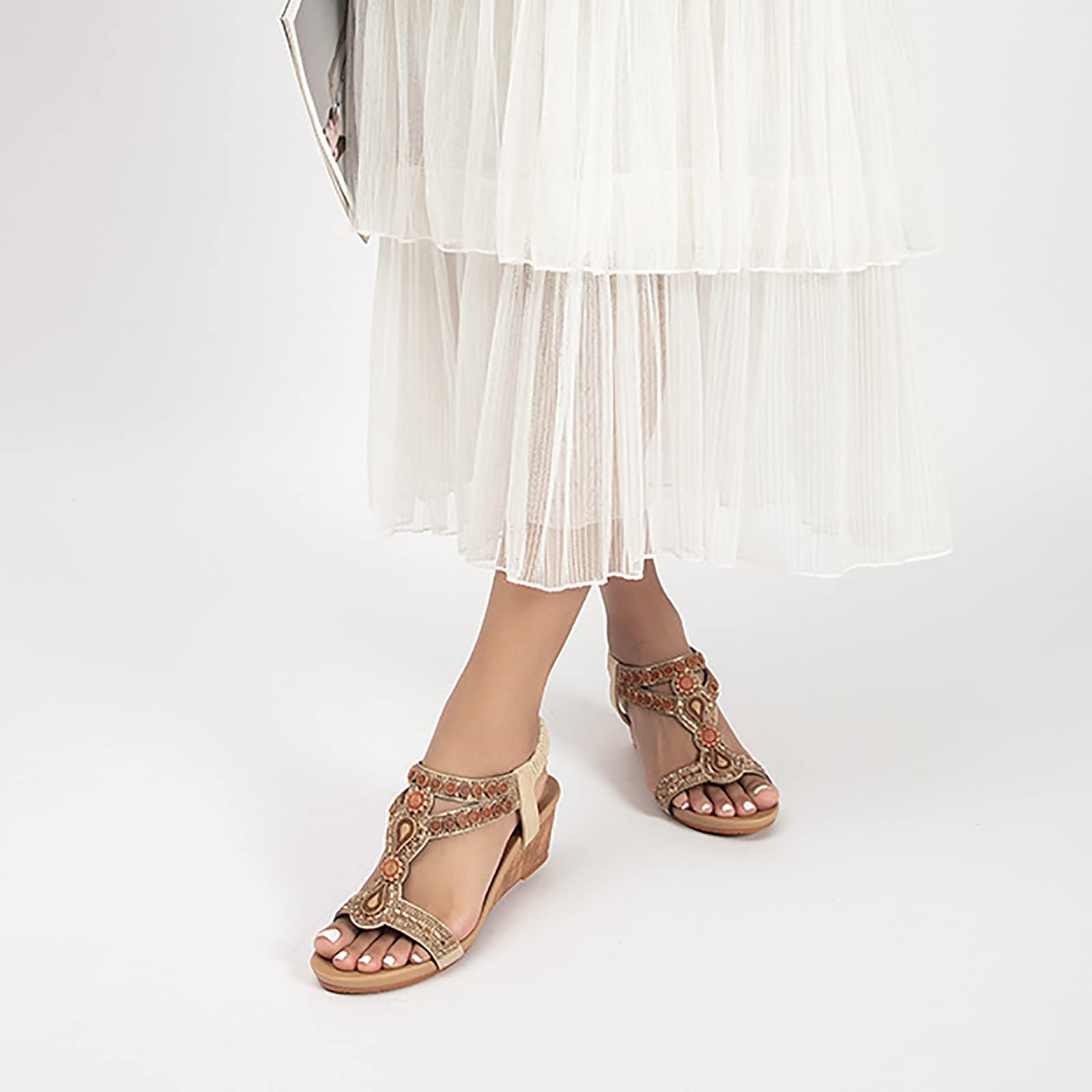 Donna Roman Estivi Sandali con Zeppa Tacco Alto Eleganti Vintage Casual Moda Scarpe Spiaggia Bohemian Sandali Infradito da Donna Sposa
