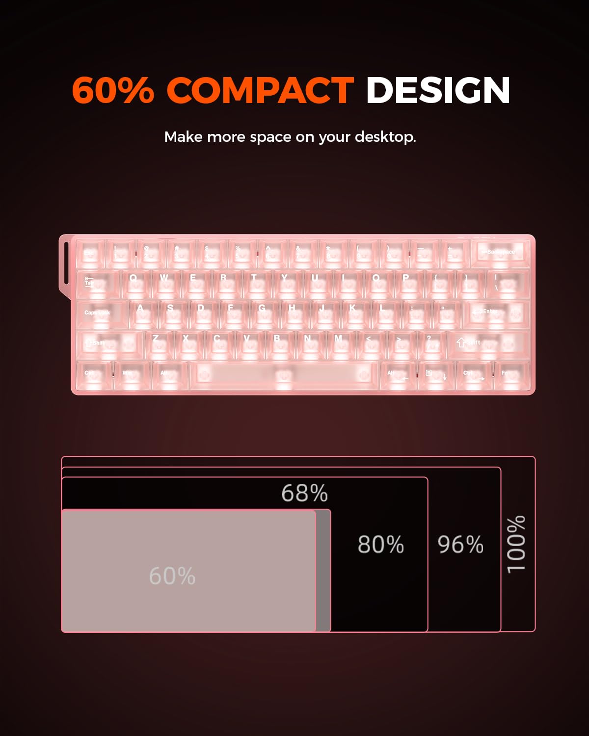 DAREU COOL60 klawiatura mechaniczna dla graczy 8K Hz Rapid Trigger, 60% z przezroczystymi klawiszami, 15 trybów RGB, precyzja RT 0,01 mm, regulowany skok klawiszy do komputerów PC/Mac (różowa)