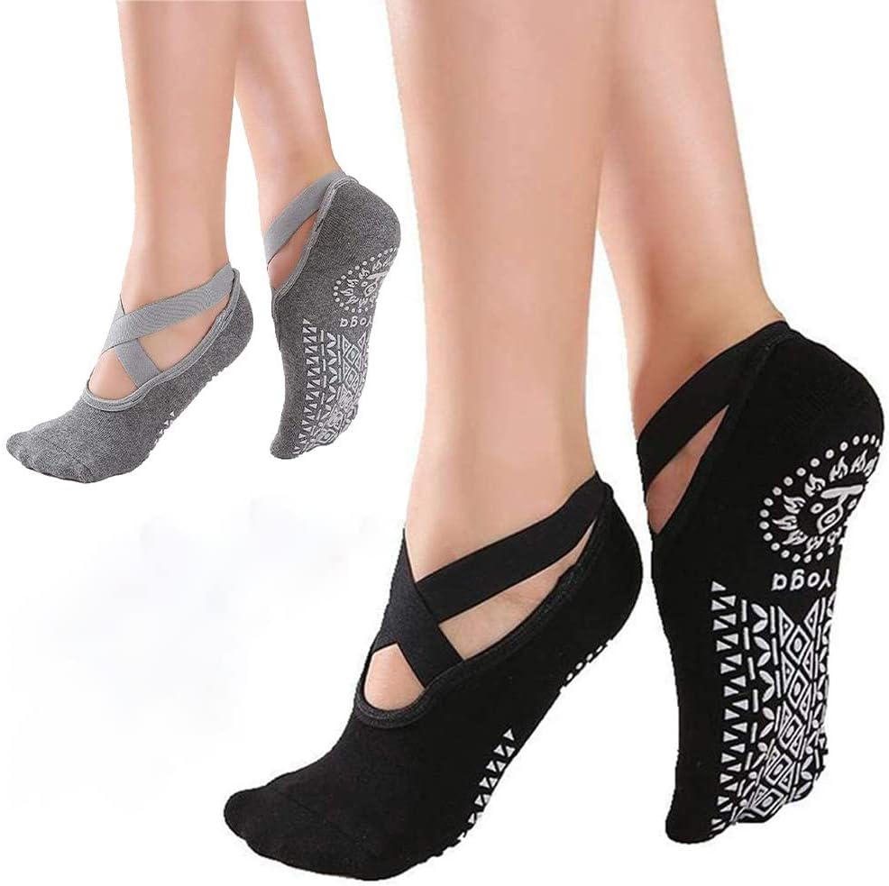 SparkSkiesYoga Socks for Women Non-Slip Grips & Straps with Carrying Pouch, One Size, Ideal for Pilates, Pure Barre, Ballet, Dance, Barefoot Workout