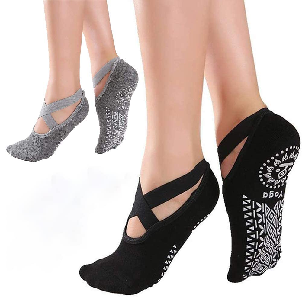 SparkSkiesYoga Socks for Women Non-Slip Grips & Straps with Carrying Pouch, One Size, Ideal for Pilates, Pure Barre, Ballet, Dance, Barefoot Workout