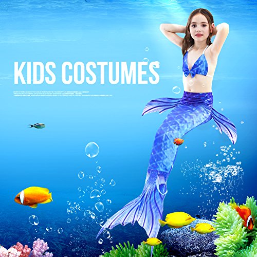 Novo conjunto de rabo de peixe para crianças, meninas, três peças, roupa de banho biquíni, conjunto