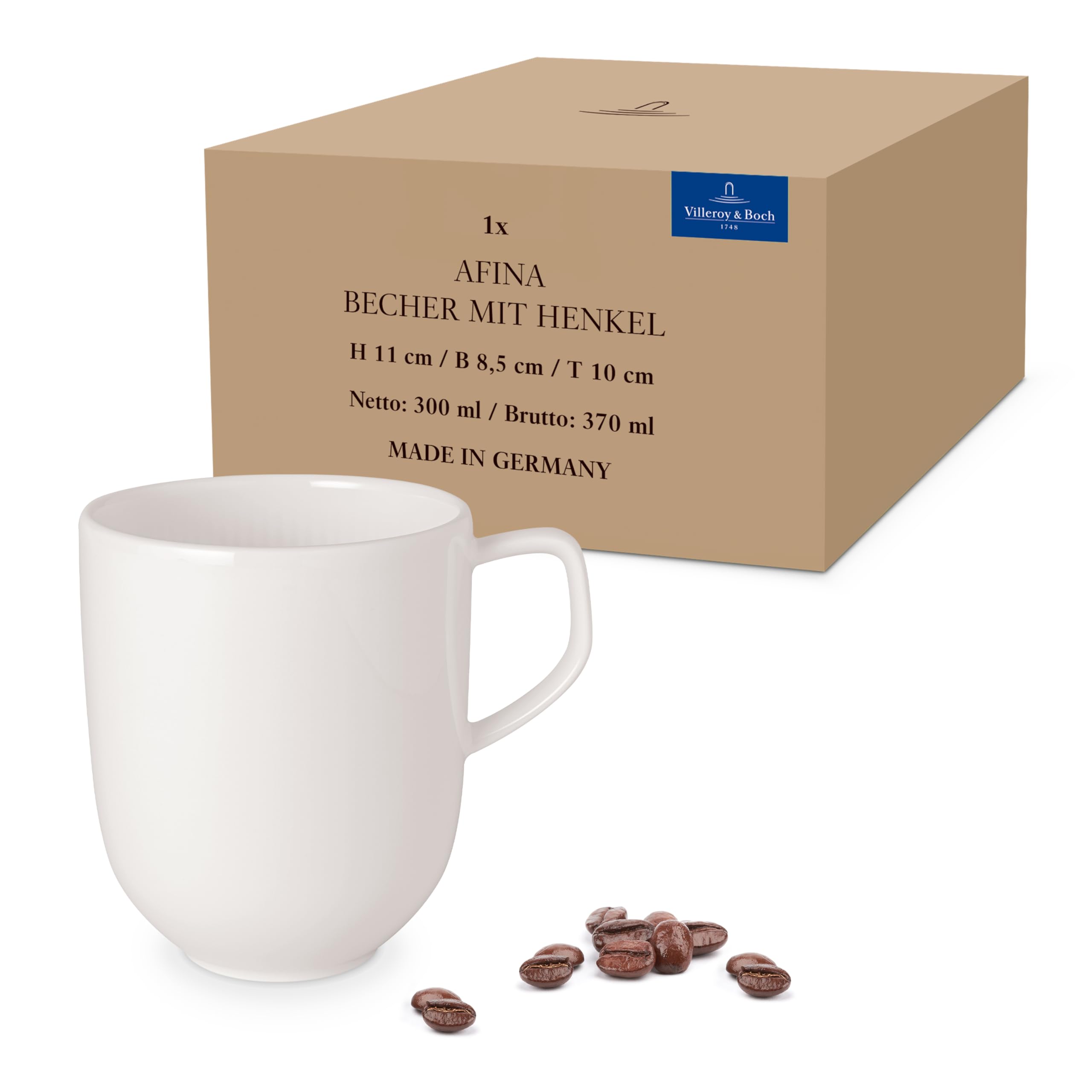Villeroy & Boch - Afina Mug with Handle Made of Premium Porcelain, Made in Germany, Dishwasher and Microwave Safe, Stackable, White