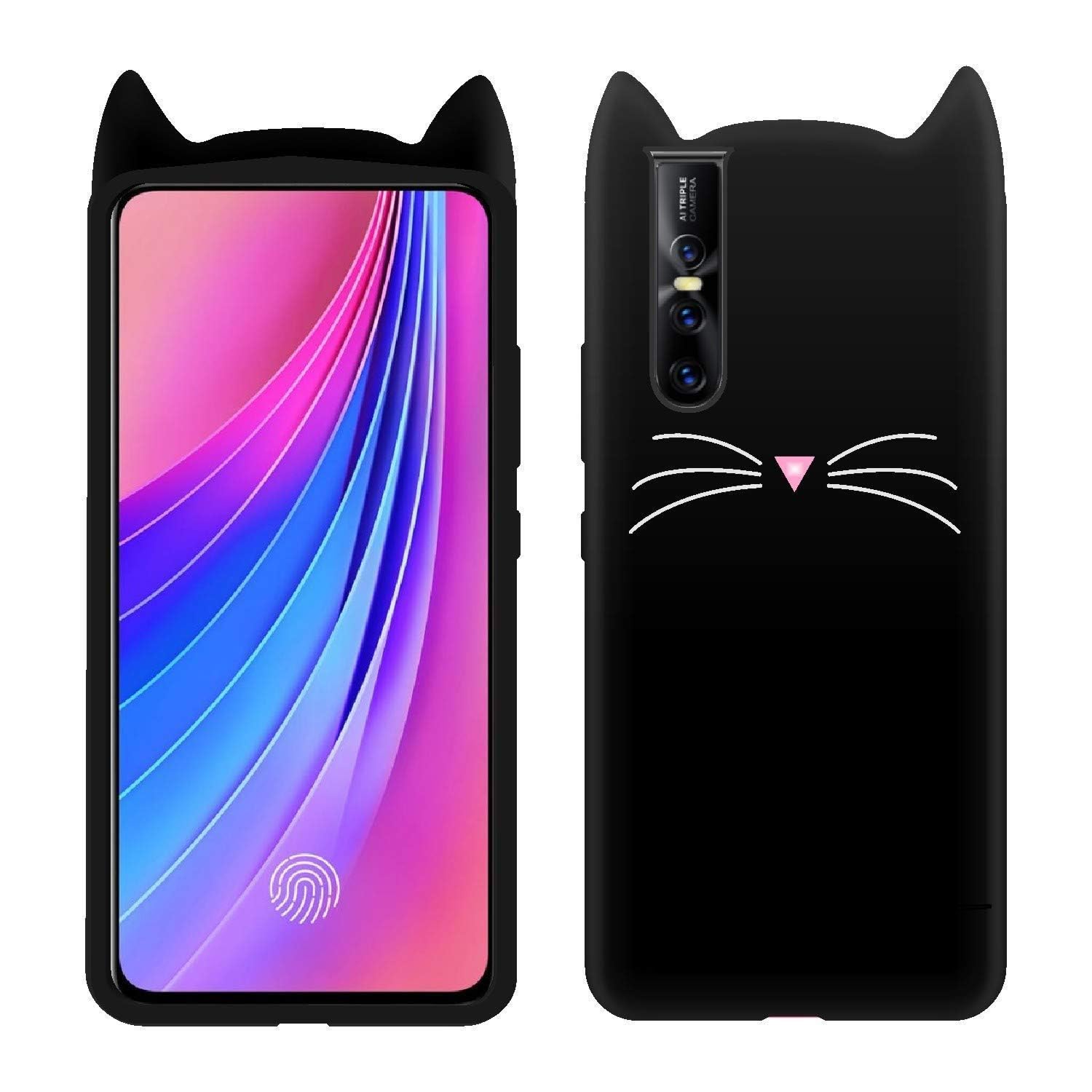 COVERBLACK Coloured 3D Cat Soft Silicone Rubber Back Cover for Vivo V15 Pro - Dark Black (B0CW6FPRN1) Amazon Price History, Amazon Price Tracker