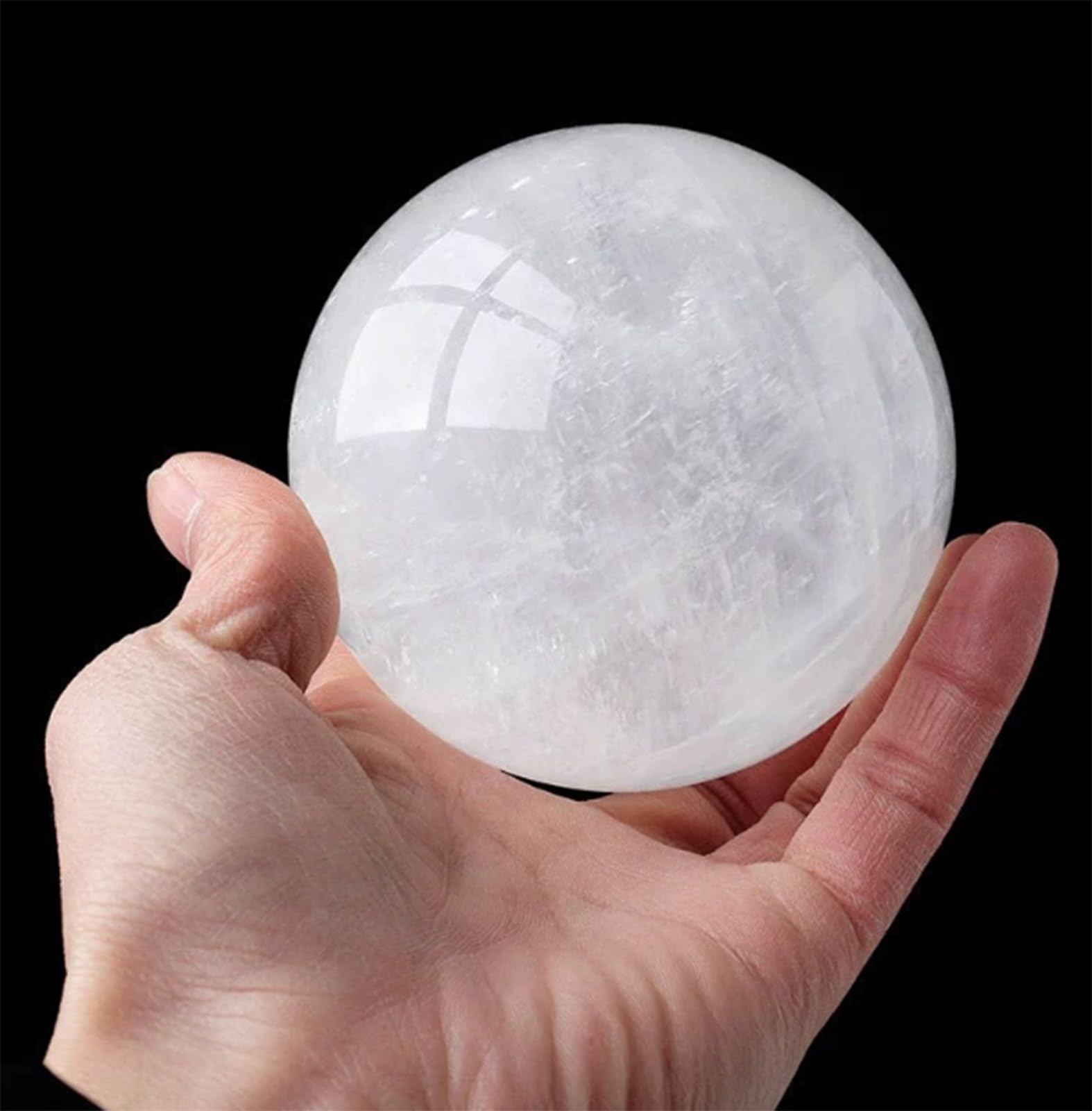 FOPURE Quartz Crystal Ball White Sphere with Stand for Lucky Wealth Protect The House Home Decor Feng Shui Ornament,130mm/5.1in