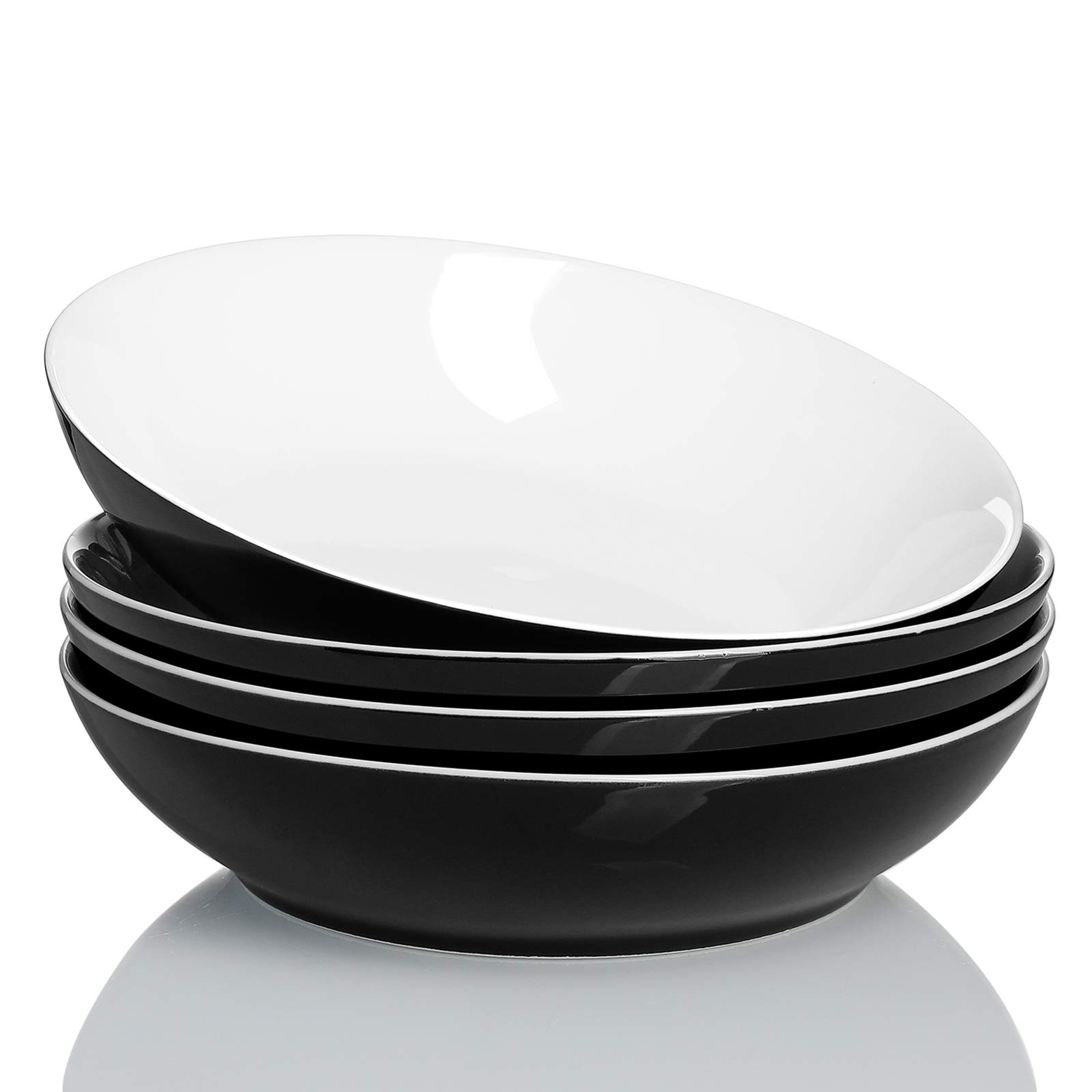 Sweese 113.112 Porcelain Large Salad Pasta Bowls - 45 Ounce 1.3 Quart - Set of 4, Black