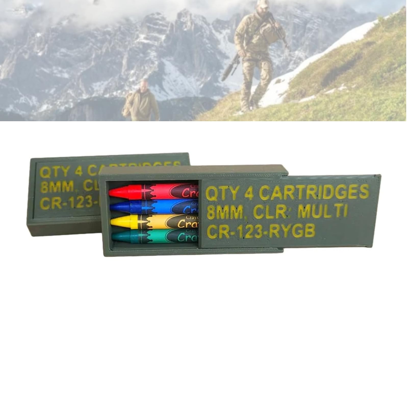 Tactical Crayon Case,Multifunctional Tactical Crayon Case Pencil Pouch, Funny Military Fans Gifts, Wooden Tactical Crayon Box with 4pcs Crayon,Perfect for Boot Camp, Deployments