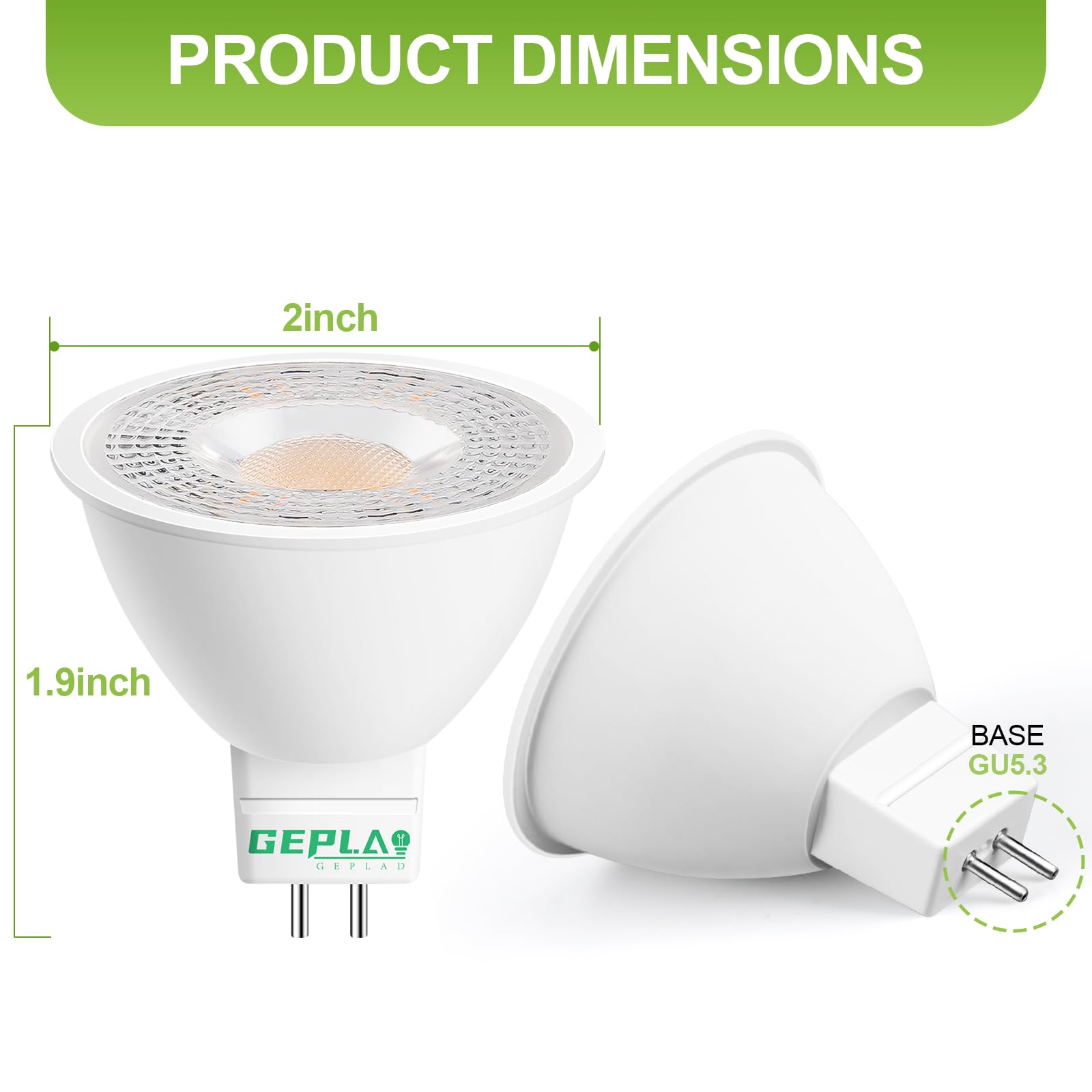 GEPLAD 12 Pack MR16 LED Bulb,GU5.3 Bi-Pin Base LED Bulbs, 5W (50W
