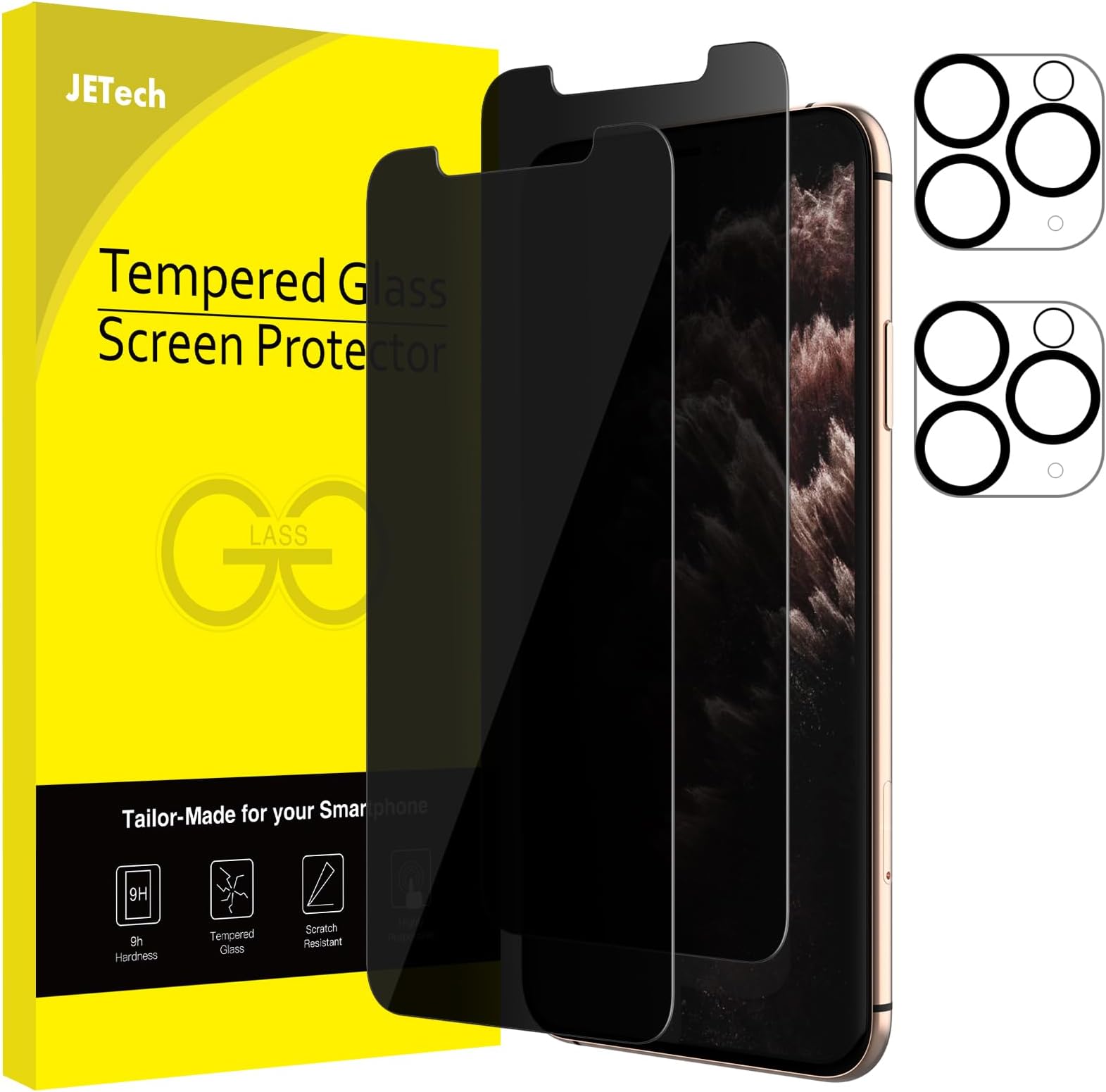 JETech Privacy Screen Protector for iPhone 11 Pro 5.8-Inch with Camera Lens Protector, Anti Spy Tempered Glass Film, 2-Pack Each