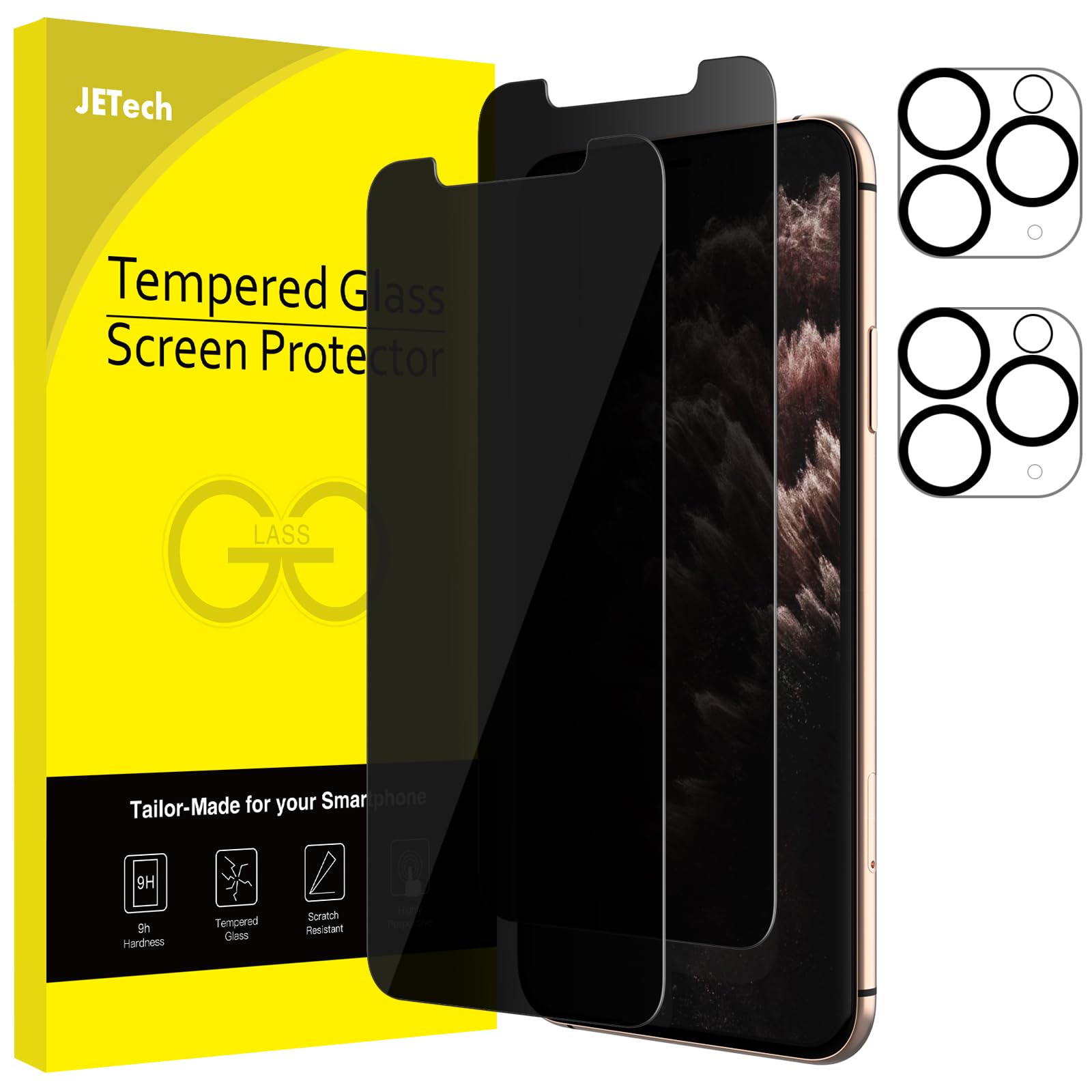JETech Privacy Screen Protector for iPhone 11 Pro 5.8-Inch with Camera Lens Protector, Anti Spy Tempered Glass Film, 2-Pack Each