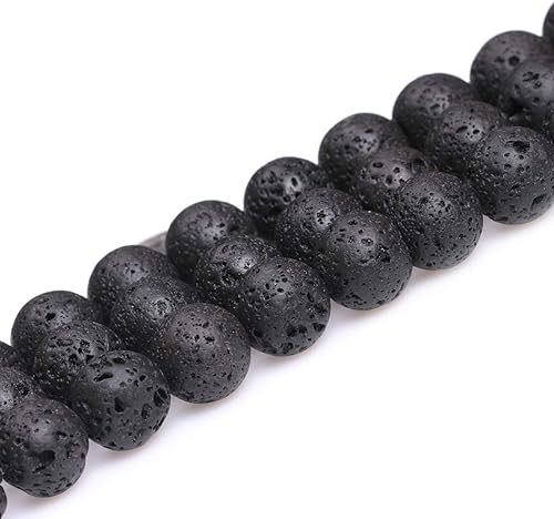 Miniatura 459 de GEM-Inside - Cuentas sueltas de piedra de lava negra natural de 0.315 in para hacer joyas, 15 pulgadas Cordierita de grado A