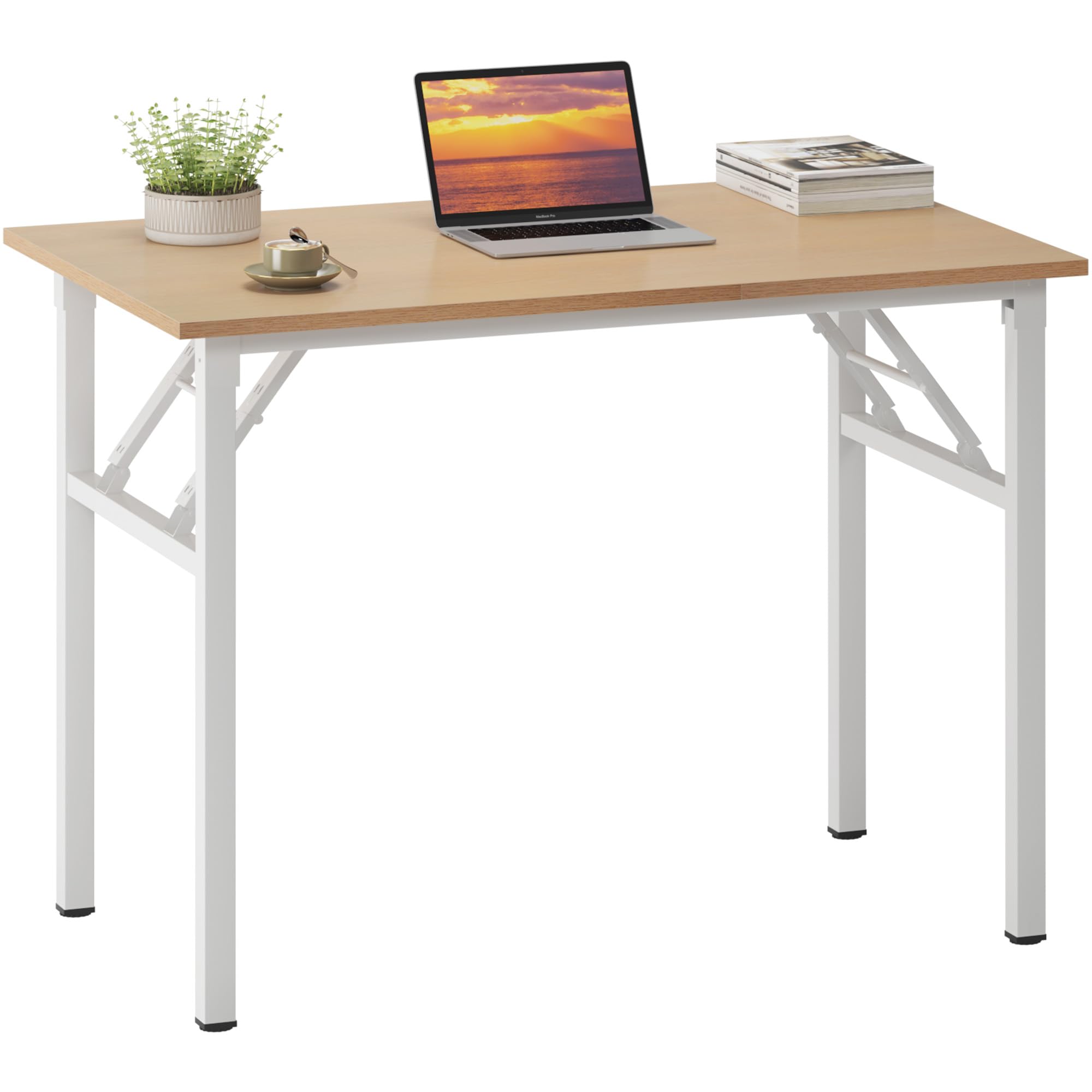 sogesfurniture Schreibtisch klein Klappbar, 80x40cm Klapptisch Computertisch Büromöbel PC Tisch klein Esstisch Arbeitstisch Klappbar für Zuhause, Büro, Picknick, Helle Eiche & Weiß