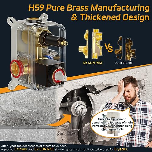Sr Sun Rise SRSH-ORBD1203 Oil Rubbed Bronze Shower System 12 Inches Brass Bathroom Luxury Rain Mixer Shower Combo Set Wall Mounted Rainfall Shower Head System Shower Faucet Rough-In Valve Body And Trim Included thumb #3