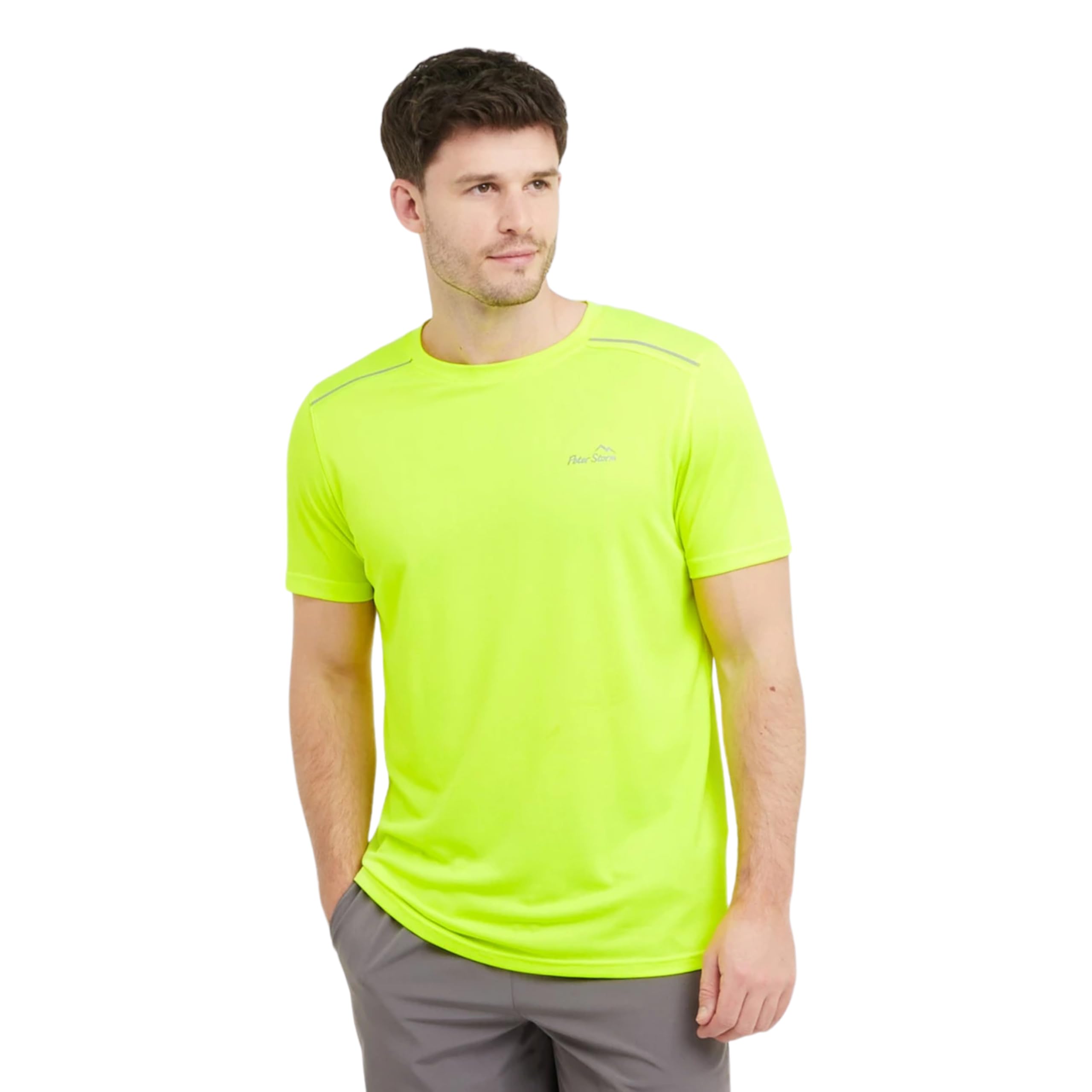 Peter Storm Men's Yellow Lightweight Running T-Shirt, Polyester, Quick-Drying, Reflective Detail, Crew Neck, Regular Fit (Uk, Alpha, M, Regular, Regular, )