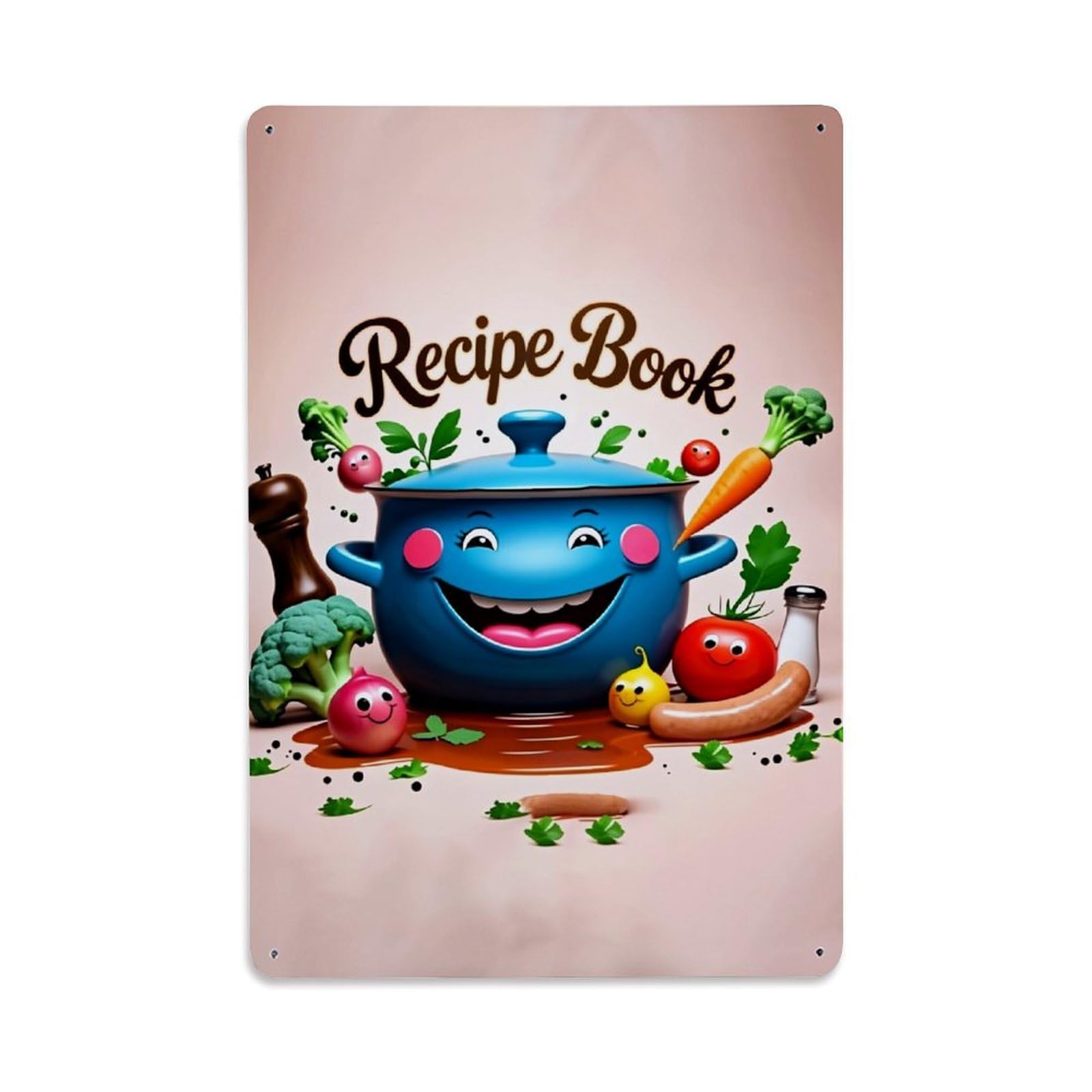 Happy Pot With Vegetables Retro Metal Tin Sign, Vintage Decor Art Poster for Bar, Home, Man Cave, Kitchen, Laundry Room Gift 8x12Inch