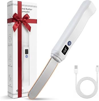 Heated Butter Knife, Electric Butter Spreader with Smart LED Display & 2 Heat Settings 131F/158F - Rechargeable USB Warming Knife for Hard Butter, Cheese, Peanut Butter, Ice Cream & Honey
