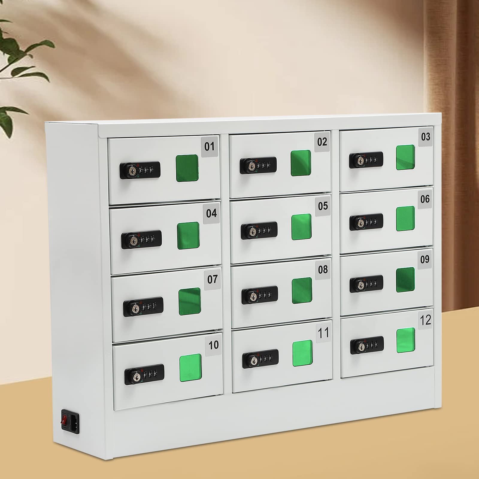 12 Slots Cell Mobile Phone Steel Locker with Combination Lock, Cellphone Charging Station with 3 in 1 Charging Ports for Most Phones, Cellphone Locker for Schools, Conference Rooms, and Offices
