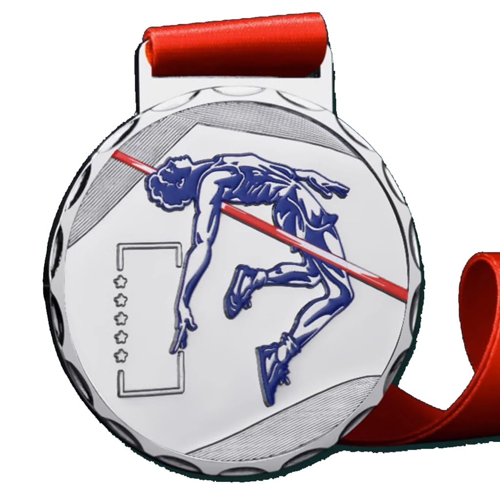 Zlsnoble Silver High Jump Medals, Metal Competition Medals, School Competition General Junior Medals With Ribbon Medal Awards(Silver)