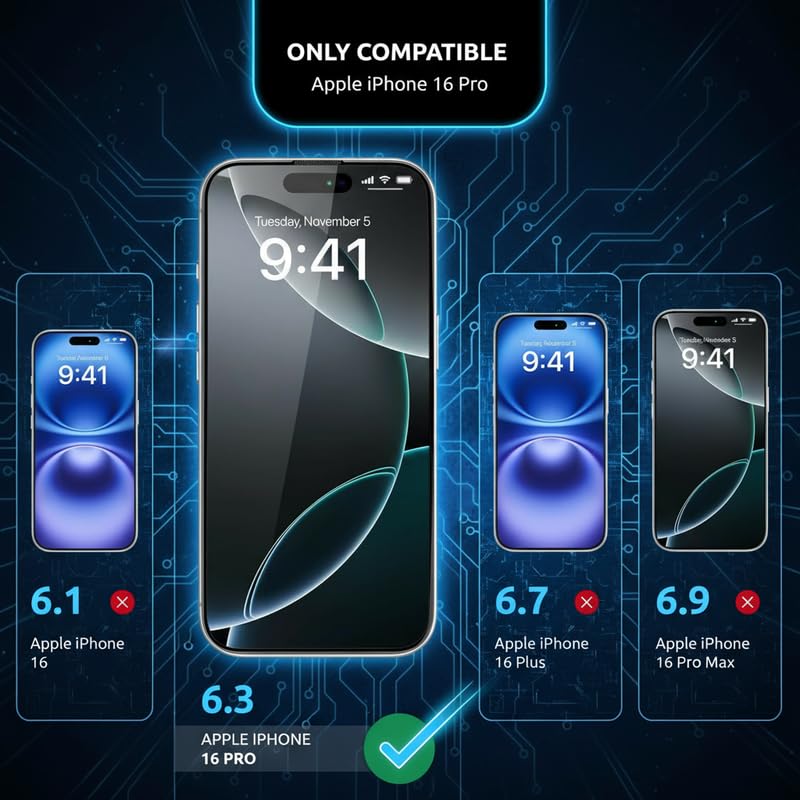 Image of OHAYO Military Strength Tempered Glass Screen Protector For iPhone 16 Pro (Privacy) | 9H+ Hardness, Strong Protection, Full Screen Edge-to-Edge Cover, Scratch Resistant, Bubble-Free Install, Ultra HD Clarit