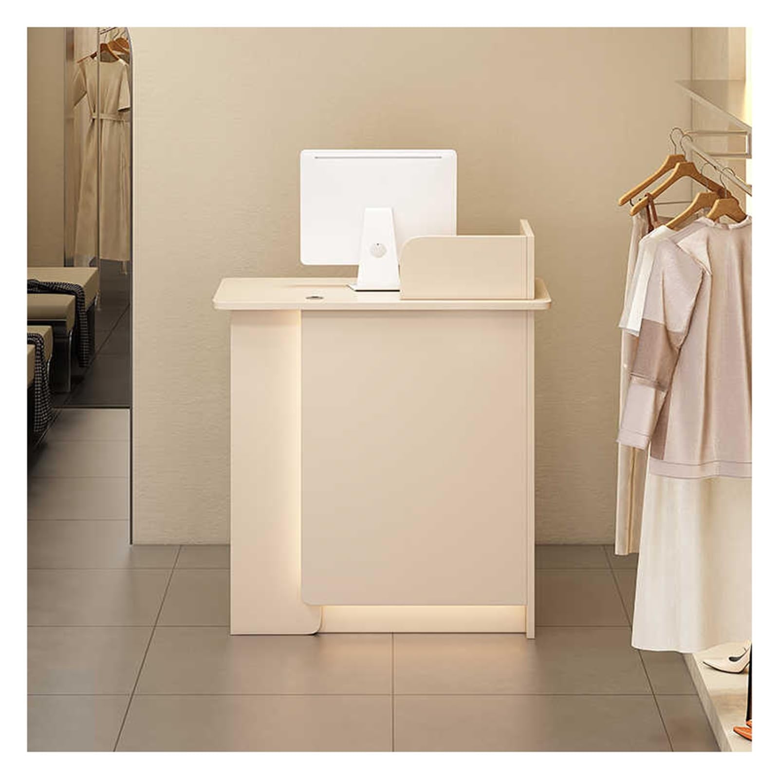 Moderner Kassentisch mit abschließbarer Schublade und Kabeldurchführungen, 120 cm, Empfangstresen und Aktenschrank, stilvoller Rezept für Einzelhandel und Büro (links-4)