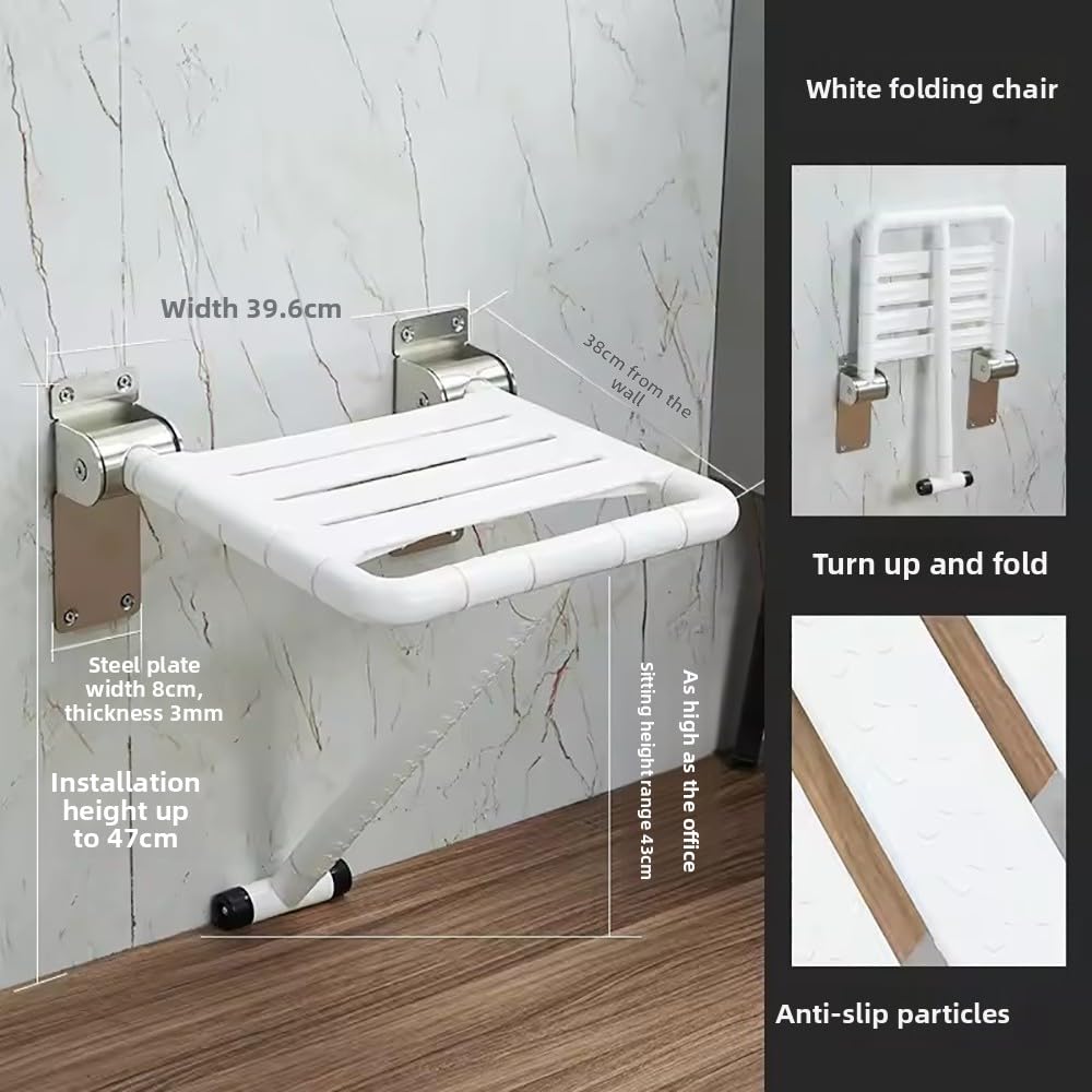Silla Ducha Plegable, Asiento Ducha Plegable Pared Montada, Silla Abatible Ducha Montado en la Pared,Carga Máxima De 300Kg, con Apertura de visión Nocturna para Personas Mayores y Discapacitadas