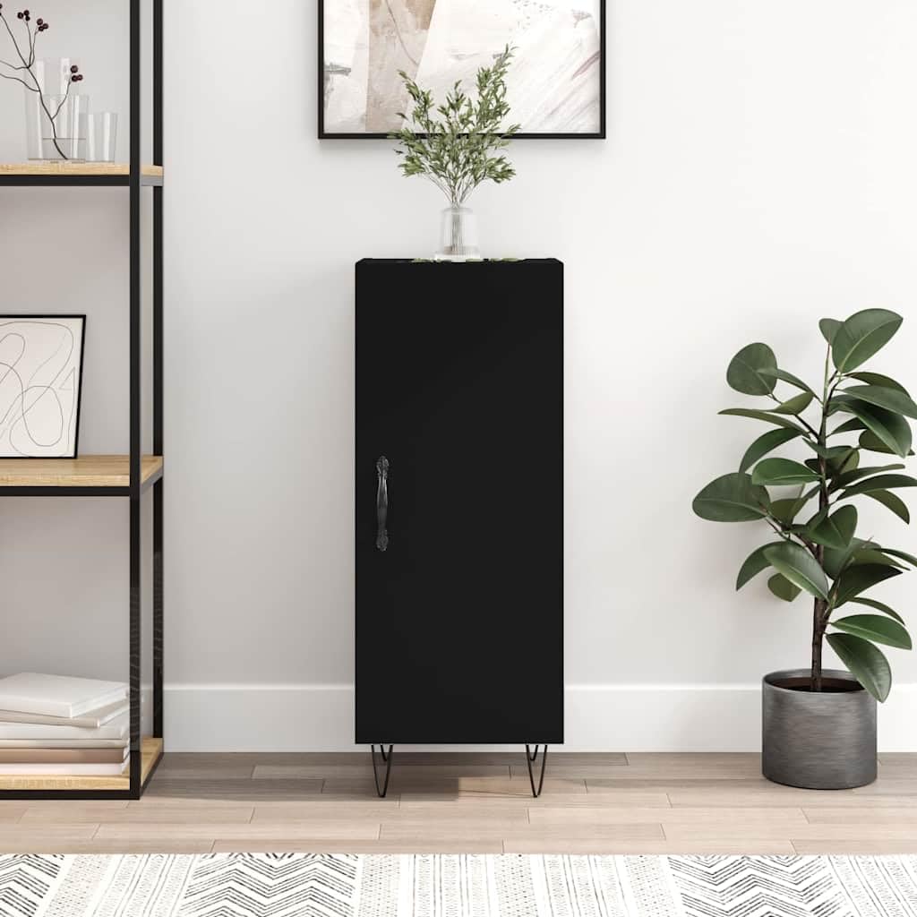 Sideboard Schwarz 34,5x34x90 cm Holzwerkstoff mit viel Stauraum für Wohnzimmer Esszimmer Flur und Büro, platzsparende Konsole mit Türen und Schubladen für Ordnung