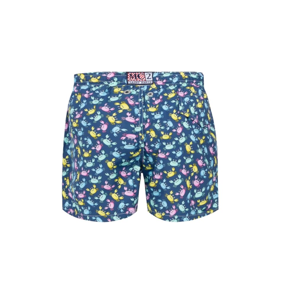 Saint Barth MC2 Costume Boxer Mare Jean Lighting in Tessuto Leggero Blu con Stampa Granchi Multicolor
