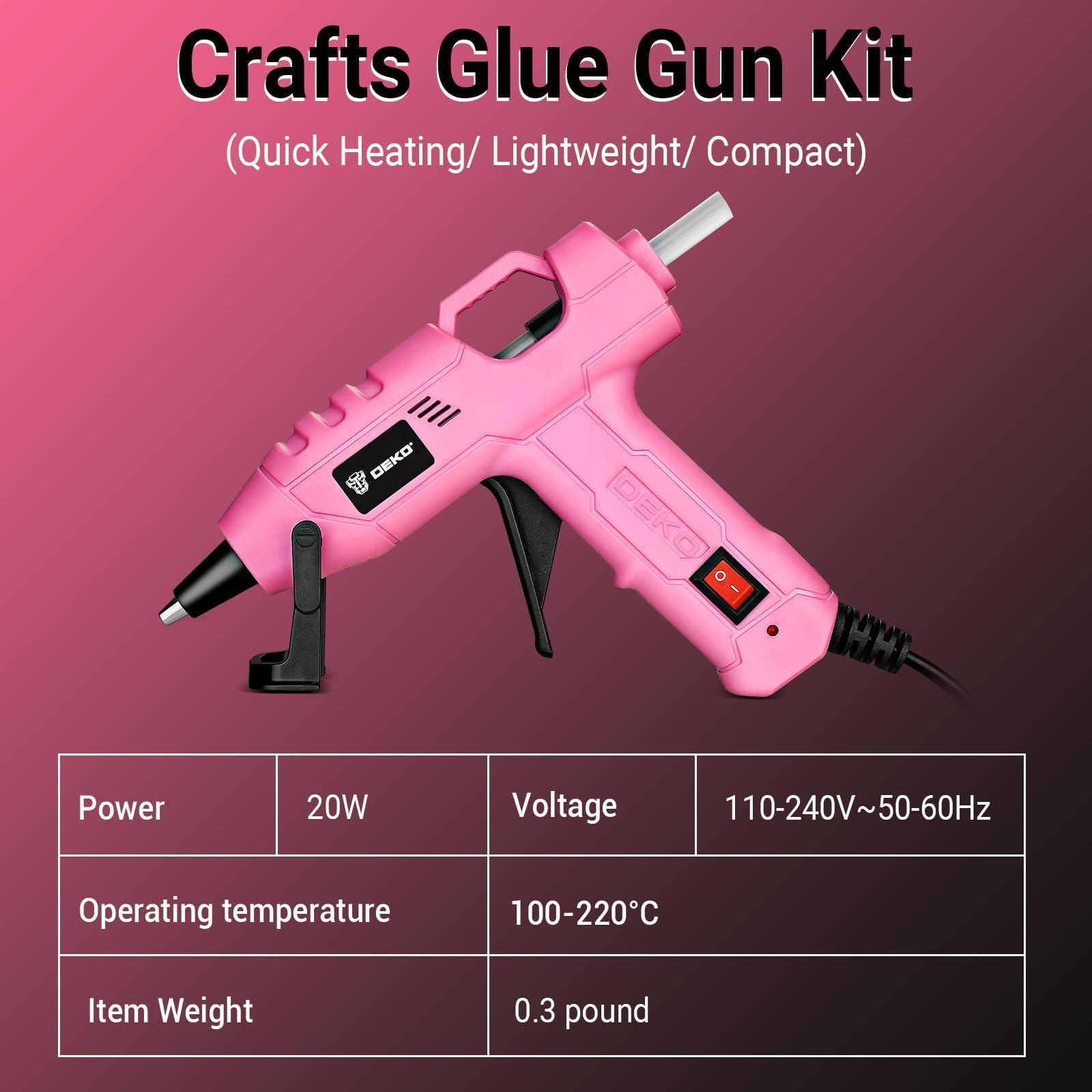 DEKO Pistola per colla calda 20 W mini silicone fai da te 30 pezzi rosa