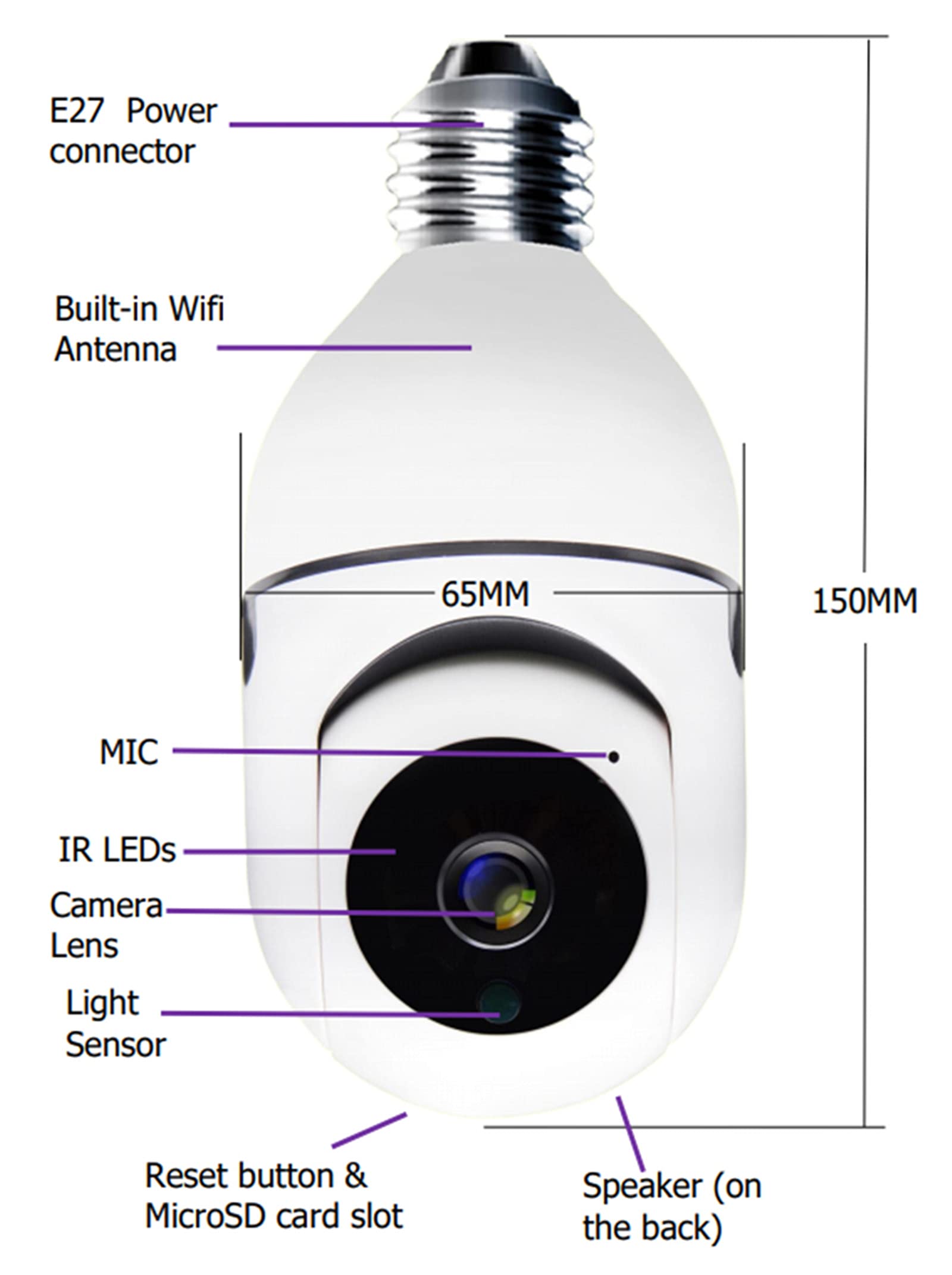 E27 Ampoule Caméra Wifi PTZ HD Vision Nocturne Infrarouge Deux Way Talk Baby Monitor Suivi Automatique Pour La Sécurité Domestique