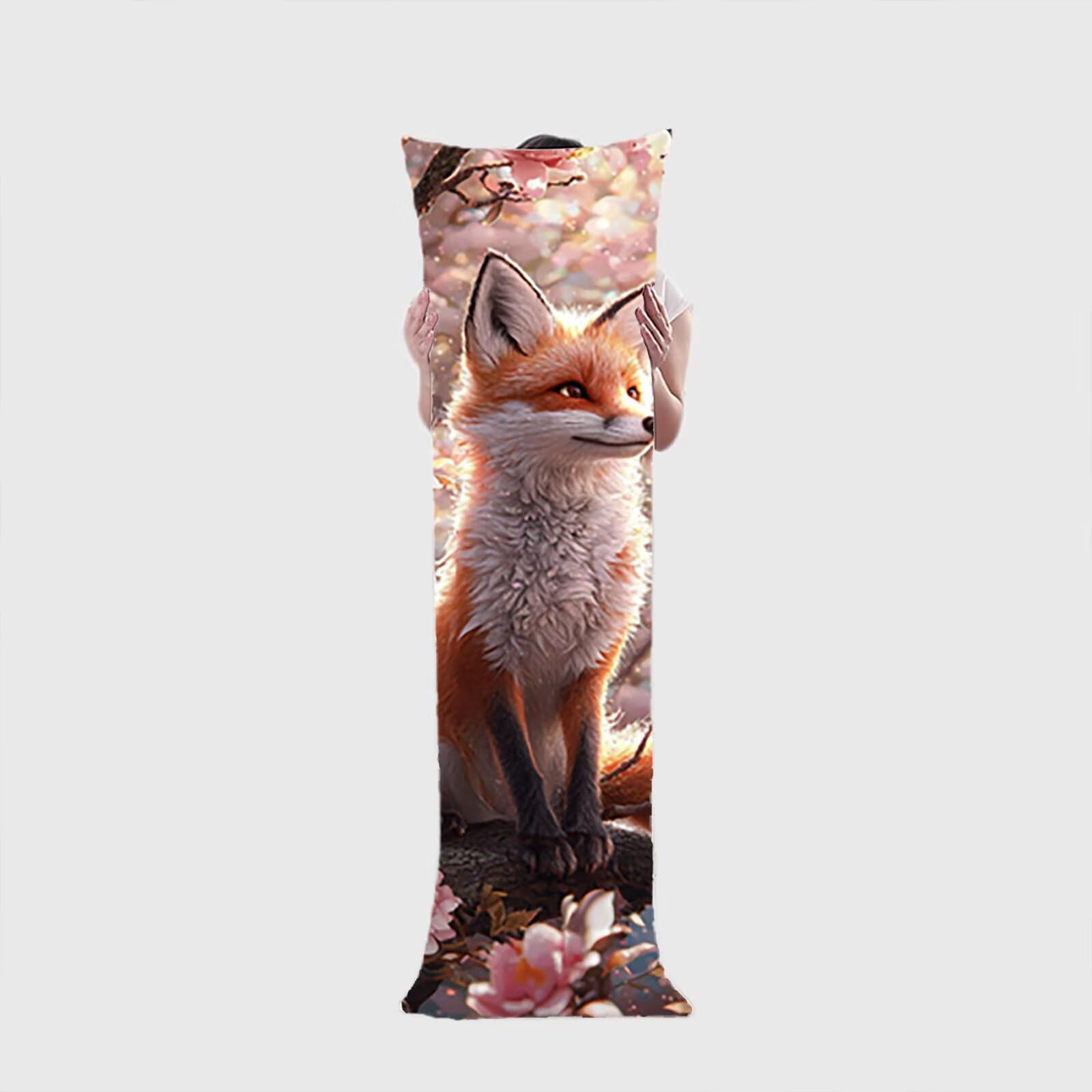 Poszewki na poduszki długie 60 x 180 cm, aksamitna poszewka na poduszkę do ciała, niewidoczny zamek błyskawiczny, miękka oddychająca długa poszewka na poduszkę, prezenty dla kobiet, kwiat lis 1 K0Z