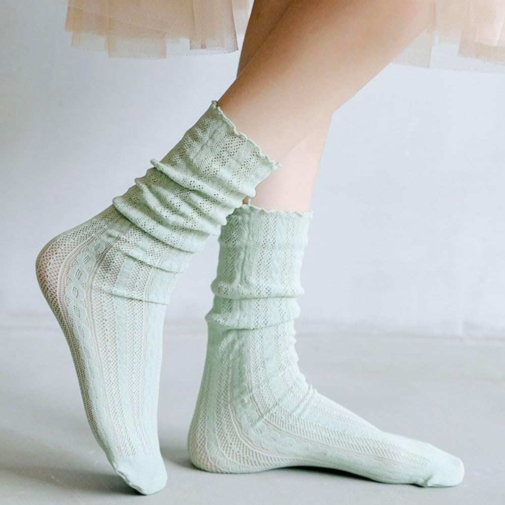 6 Pairs Women Lace Socks Mesh Sheer Ankle Socks Summer Through Transparent Thin Tulle High Sock Decorated Slouch Socks