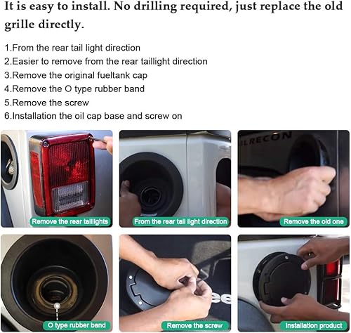 Miniatura 6 de Tapa de tanque de gasolina con bloqueo de puerta de llenado de combustible compatible con Jeep Wrangler JK JKU Sport Rubicon Sahara Unlimited