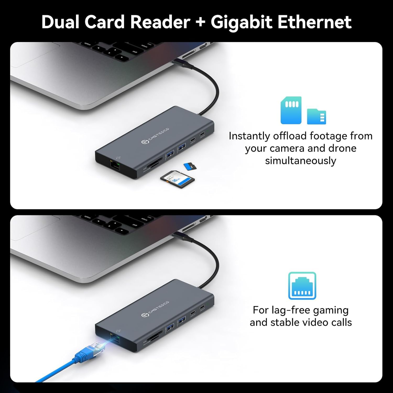 Station d'accueil pour ordinateur portable 3 moniteurs 12 en 1 USB C pour 4K @ 120 Hz DP + 4K @ 60 Hz HDMI + 4K @ 60 Hz USB-C, 100 W PD, 10 Gbps USB 3.2, Gigabit Ethernet